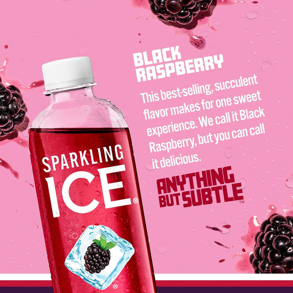 Sparkling Ice, Black Raspberry Sparkling Water, Zero Sugar Flavored Water, with Vitamins and Antioxidants, Low Calorie Beverage, 17 fl oz Bottles