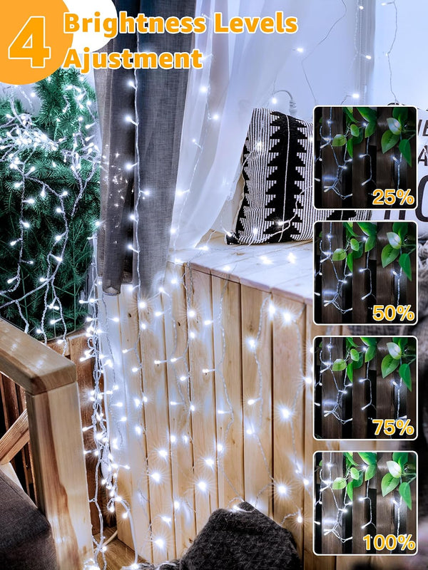 Christmas Lights 600LED 98FT, Waterproof Outdoor String Lights with Remote and Timer, 8 Modes Dimmable Fairy Lights for Indoor Outdoor Wedding