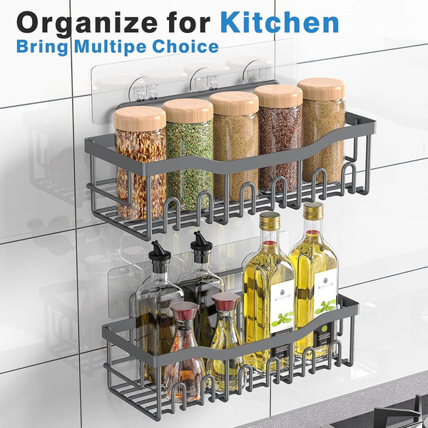 EUDELE Shower Caddy 2 Pack, Adhesive Shower Organizer for Home Decor & Kitchen Storage, No Drilling, Rustproof Stainless Steel Bathroom Shelf