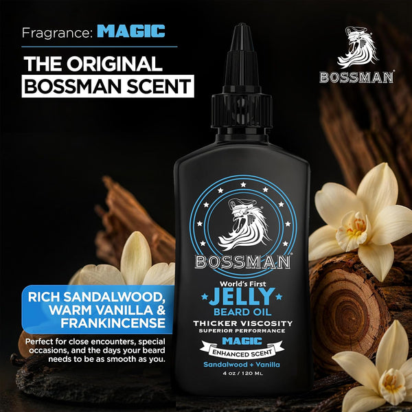 Bossman Jelly Beard Oil for Men (4 oz, Magic Scent) – Softens, Moisturizes & Conditions with Natural Ingredients Magic Beard Oil