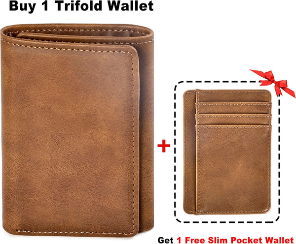 Trifold Wallet for Men Wallets with 8 Card Slot and 2 Money Pocket and 1 Clear Windows Slot + 1 Slim Card Pocket for Credit Card with 6 Card Slot