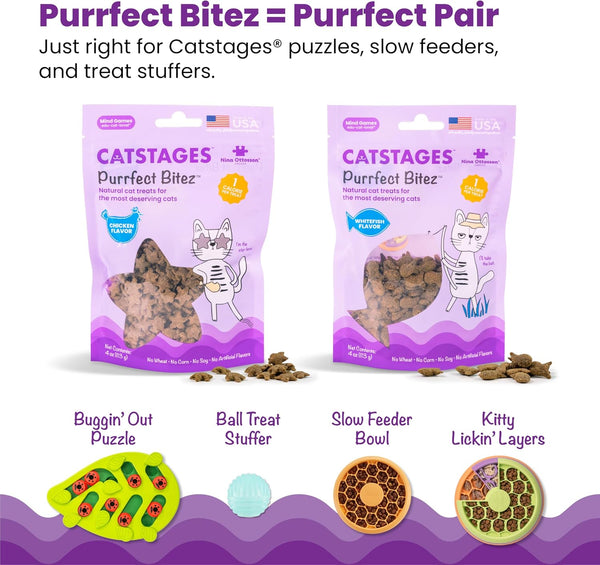 Catstages Nina Ottosson Buggin’ Out Puzzle & Play Cat Puzzle Feeder – Interactive Treat Game for Indoor Cats, Level 2 Slow Feeder Enrichment Toy,