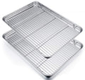 P&P CHEF 19.6 Inch Stainless Steel Baking Sheet with Rack Set (2 Pans+ 2 Racks), Cookie Sheets Baking Trays and Cooling Wire Racks, Oven &