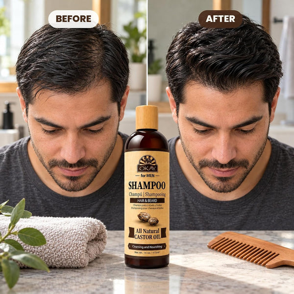 OKAY Men's Castor Oil Shampoo - 16 oz / 473 ml Men's Castor Oil Beard & Hair 16 Ounce (Pack of 1)