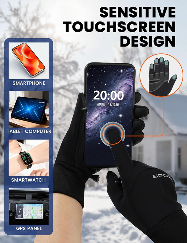 AURUZA Cycling Gloves for Men Winter Cold Weather, Five Fingers Touch Screen Winter Gloves for Men, Waterproof Anti-Slip Warm Gloves Liners for