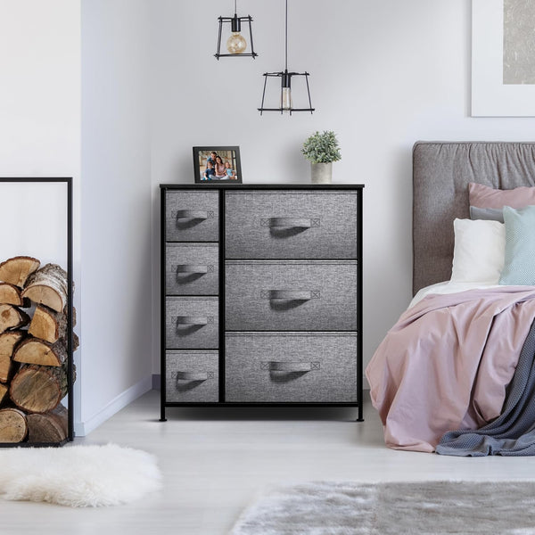 Sorbus Dresser with 7 Drawers - Chest Organizer Tower Unit with Steel Frame, Wood Top, Easy Pull Fabric Bins - Storage Furniture for Bedroom,