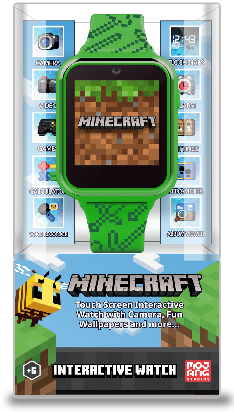 Minecraft Kids Smart Watch – Touchscreen Interactive Watch with 10 Customizable Clock Faces, Built-in Camera, Video Recorder, Alarm, Calculator,