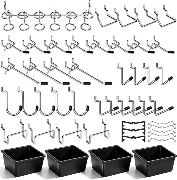 Pegboard Hooks with Bins, Peg Locks, for Organizing Various Tools, 117 PCS, 60 of Which are Locks 117PCS