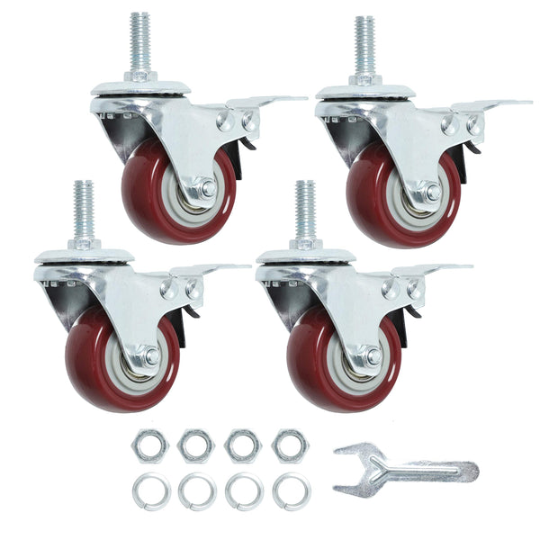 Finnhomy Swivel Caster Wheels 2 Inch Heavy Duty Threaded Stem Casters 3/8"-16x1 with Brake Set of 4 Premium Polyurethane Wheels PU Load Bearing