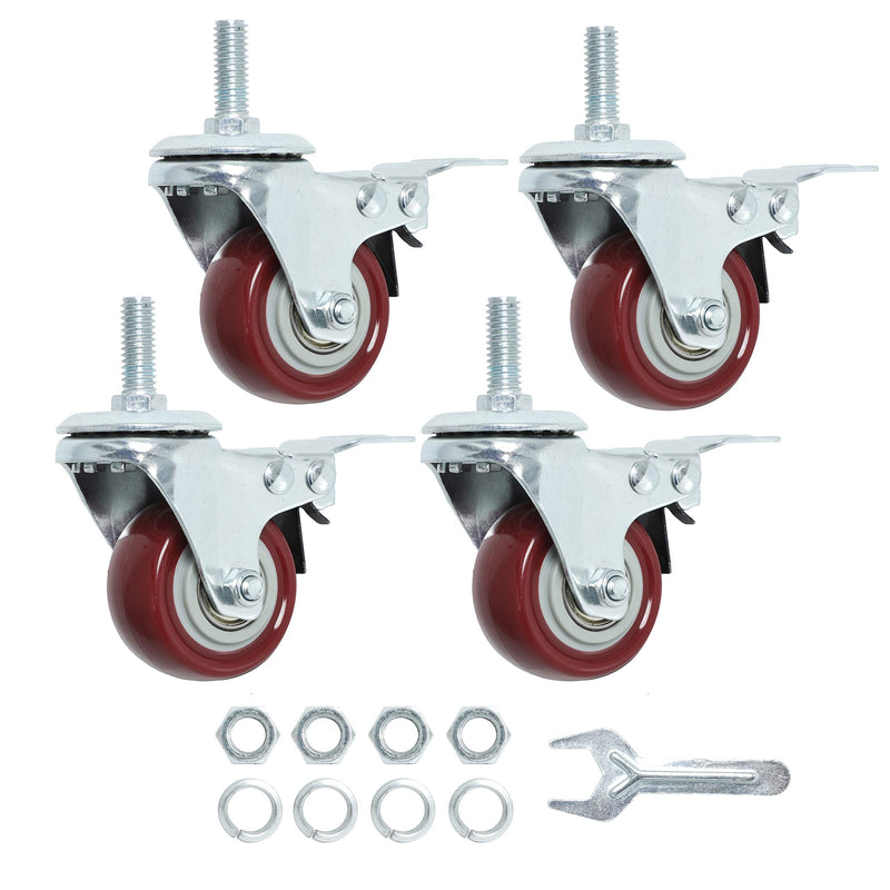 Finnhomy Swivel Caster Wheels 2 Inch Heavy Duty Threaded Stem Casters 3/8"-16x1 with Brake Set of 4 Premium Polyurethane Wheels PU Load Bearing