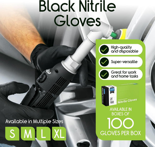 Inspire Black Nitrile Disposable Gloves | 4.5 Nitrile Disposable Safety Medical Cooking Cleaning Gloves Small Black - Box of 100
