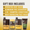 Every Man Jack Bath and Body Shower Gift Set for Men, Amber Sandalwood | Hydrating Body Wash, 2-in-1 Shampoo Conditioner, Aluminum-Free Deodorant,