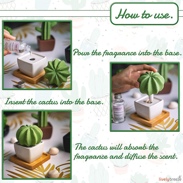 Dotti Cactus, Non-Electric Ceramic Diffusers for Essential Oils and Aromatherapy Fragrance, White Ceramic Diffusers in Car or Desk Office Decor