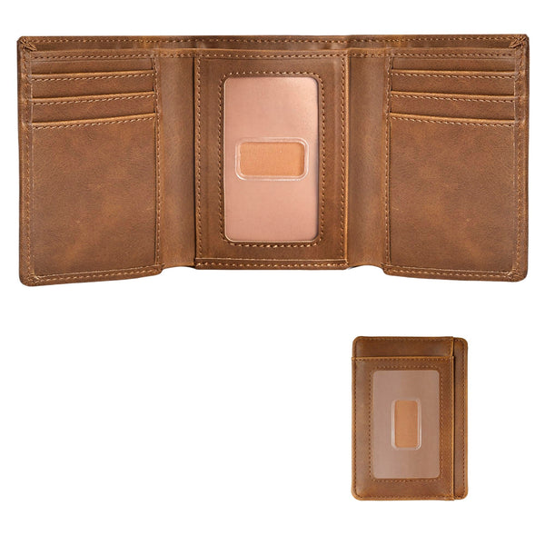 Trifold Wallet for Men Wallets with 8 Card Slot and 2 Money Pocket and 1 Clear Windows Slot + 1 Slim Card Pocket for Credit Card with 6 Card Slot