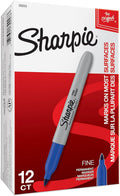 Sharpie Permanent Markers, Fine Point, Blue, 12 Count