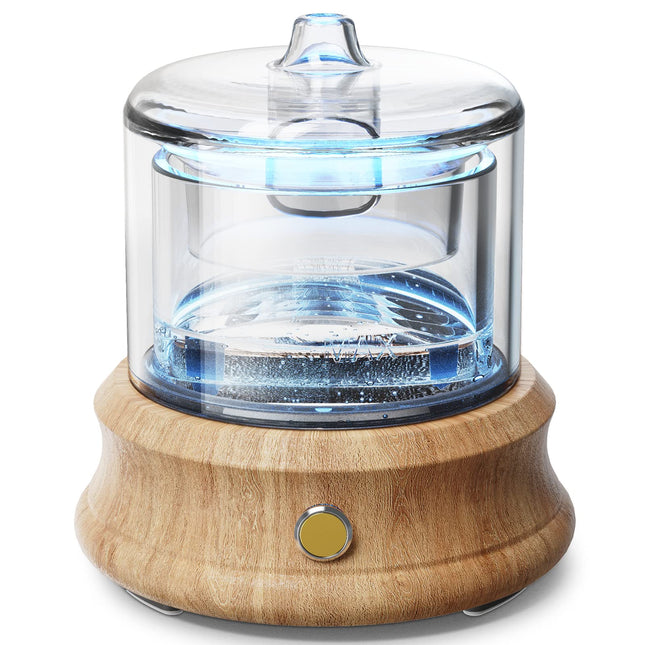 Glass Essential Oil Diffuser, 80ML Small Glass Reservoir Natural Wood Base Ultra