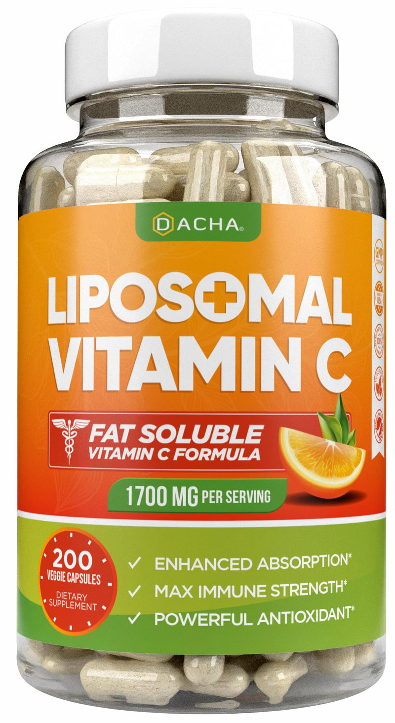 DACHA Natural Liposomal Vitamin C - 1700Mg, 200 Capsules, Immune System & Collagen Booster, High Absorption Fat Soluble VIT C, Buffered, Skin