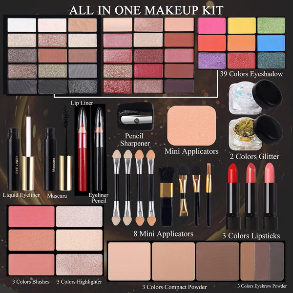Professional Makeup Kit for Women Girl Full Kit with Mirror 60 Colors All in One Make up Gift Set Included Eyeshadow,Blusher,Highlighter,Compact
