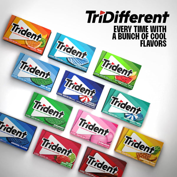 Trident Tropical Sugar-Free Gum, 12 Packs of 14 Pieces (168 Total Pieces) Tropical Twist 12 Count (Pack of 1)