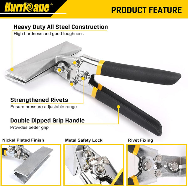 HURRICANE Sheet Metal Hand Seamer, 6 Inch Straight Jaw Sheet Bender Tools for Flattening Metal, Bending Pliers with Double Dipped Cushion Handle,