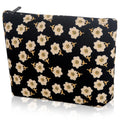 Cosmetic bag Makeup bag Preppy Cute Corduroy Toiletry bag for women travel essentials (Flower black)
