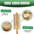 Back Scrubber, 43cm Long Wooden Double-Sided Shower Body Brush with Soft and Stiff Bristles for Exfoliating Skin