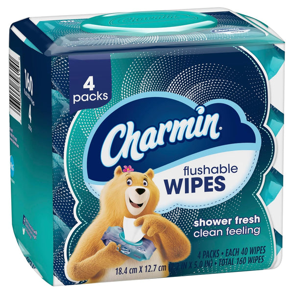 Charmin Flushable Wipes, 160 Total Wipes (4 Packs of 40) 40 Count (Pack of 4)