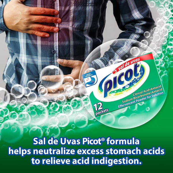 Sal de Uvas Picot, Effervescentl, Powder Solution, Antacid, 3-Pack of 12 Antacid Packets, 3 Boxes