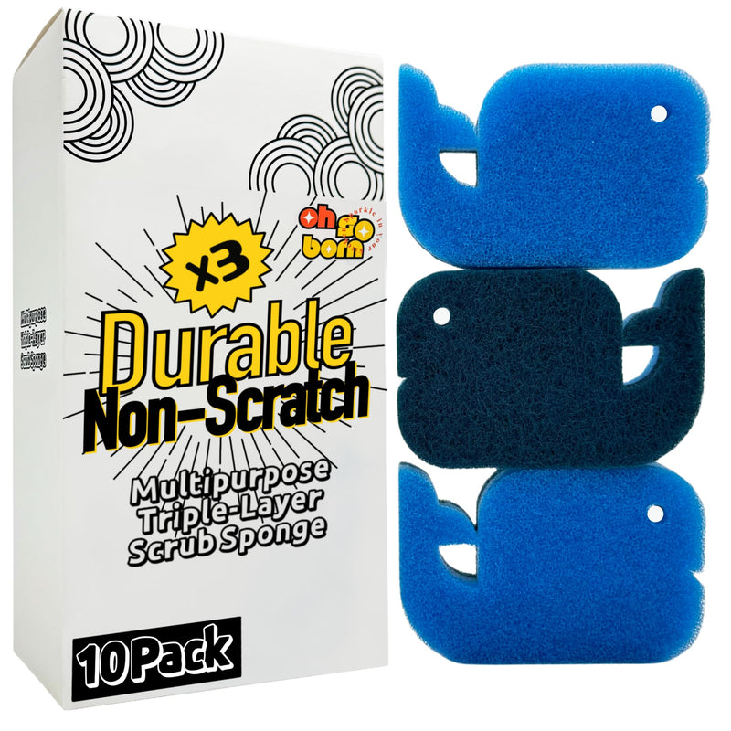Multipurpose Dual Sided Triple Layer Dish Sponges Kitchen | Boil Safe Scratch Free Odor Resistant Extra Durable | Flexible and Durable Design for
