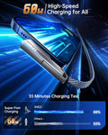 4-In-1 USB C Cable 5FT Lightn-Ing Cable 90 Degree Fast Charging Flat Nylon Braided for Iphone/Ipad Charger Cord Multi Charge Cord with