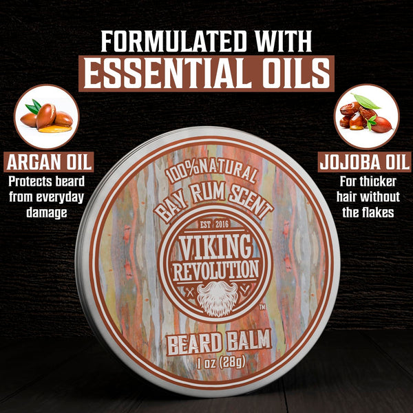 Viking Revolution 4 Beard Balm Variety Pack (1Oz Each) - Sandalwood, Pine & Cedar, Bay Rum, Clary Sage - Styles, Strengthens and Softens Beards