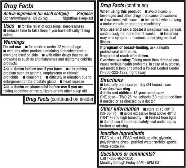 HealthA2Z Sleep Aid, Diphenhydramine HCl 25mg Softgels, Supports Deeper, Restful Sleeping, Non Habit-Forming (96 Softgels) 96 Count (Pack of 1)