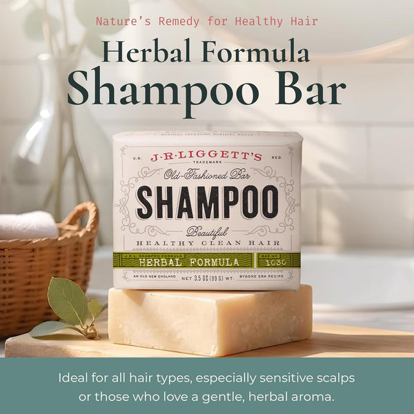 J.R.LIGGETT'S Shampoo Bar Herbal Formula, All-Natural Solid Hair Cleanser, Plant-Based Dry Bar Shampoo with Antioxidant-Rich Plant Oils, Promotes
