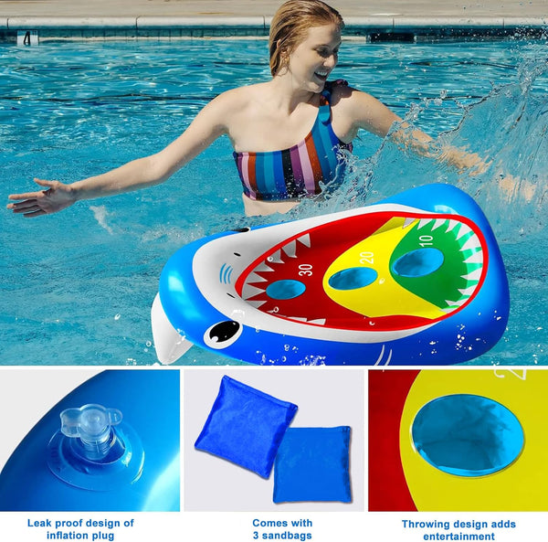 Kids Fun Pool Toys,Inflatable Shark Cornhole Board Floating Water Game Outdoor Swim Play for Adults Family,Cool Summer Party Gift for 6 7 8 9 10
