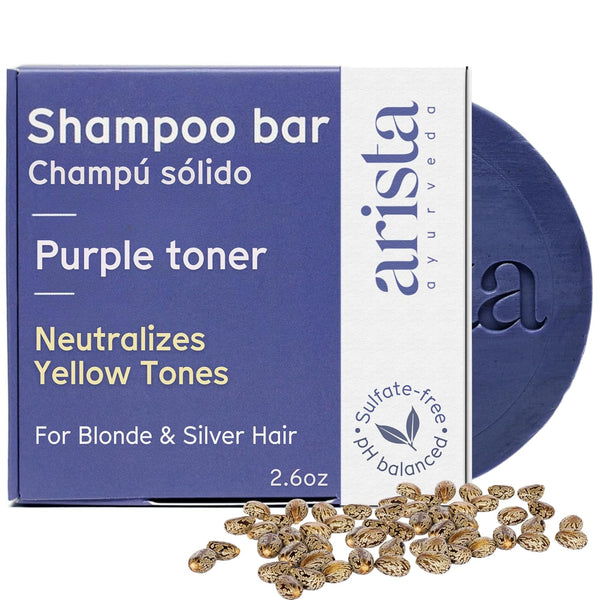 Arista Purple Shampoo Bar, Amla Fruit Powder, Purple Toner & Castor Oil, Moisturizing & Plastic Free Hair Soap, Sulfate Free Solid Shampoo Puck