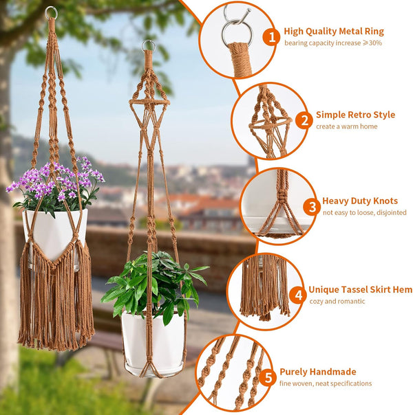 SFENNGPET Macrame Plant Hangers, 6Pack Hanging Planters for Indoor Plants Caramel