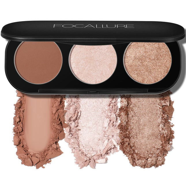 FOCALLURE Blush and Highlighter Palette,3 in 1 Makeup Powder Cruelty-Free Matte 