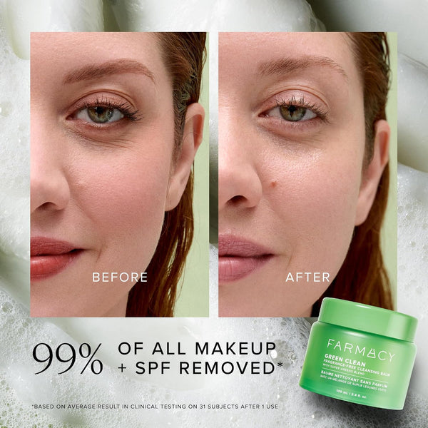 Farmacy Sensitive Skin Makeup Remover Cleansing Balm - Green Clean Waterproof Makeup Remover Balm + Oil Cleanser for Face - Melts Make Up + SPF -