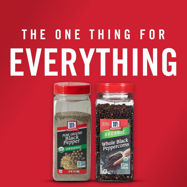 McCormick Black Pepper, Pure Ground, Organic, Non GMO, Enjoy Distinctive Pepper Flavor While Cooking & Tableside, 12 oz 12 Ounce (Pack of 1)