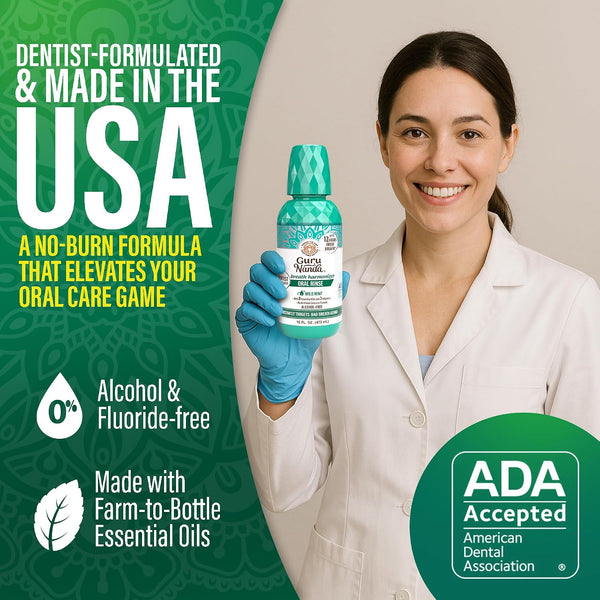 GuruNanda Fresh Breath Mouthwash – 12-Hour Fresh Breath & Helps Fight Bad Breath – ADA Accepted, Alcohol & Fluoride-Free Oral Rinse, Wild Mint -