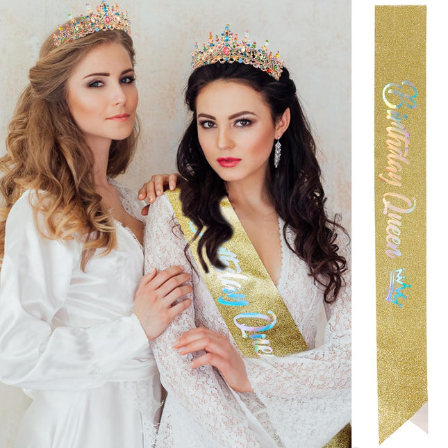 Velscrun Colourful Crystal Birthday Queen Tiara Crown for Women Girls Birthday Q