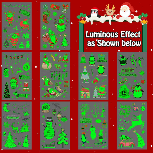 Christmas Temporary Tattoos Stocking Stuffers for Kids Boys Girls, Glow in the Night Dark Kids Tattoos, Christmas Party Favors Supplies