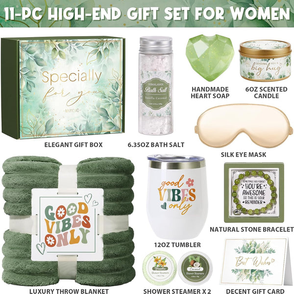 Christmas Birthday Gifts for Women Self Care Gift, Get Well Soon Gift Baskets Relaxing Spa Care Package for Women with Blanket, Unique Gift