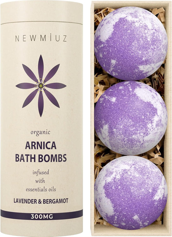 Arnica Bubble Bath Bombs Lavender Bergamot Essential Oils Luxurious Mega Foaming Bath Bombs for Dry Skin Nourishment Moisturizing Blissful Bath