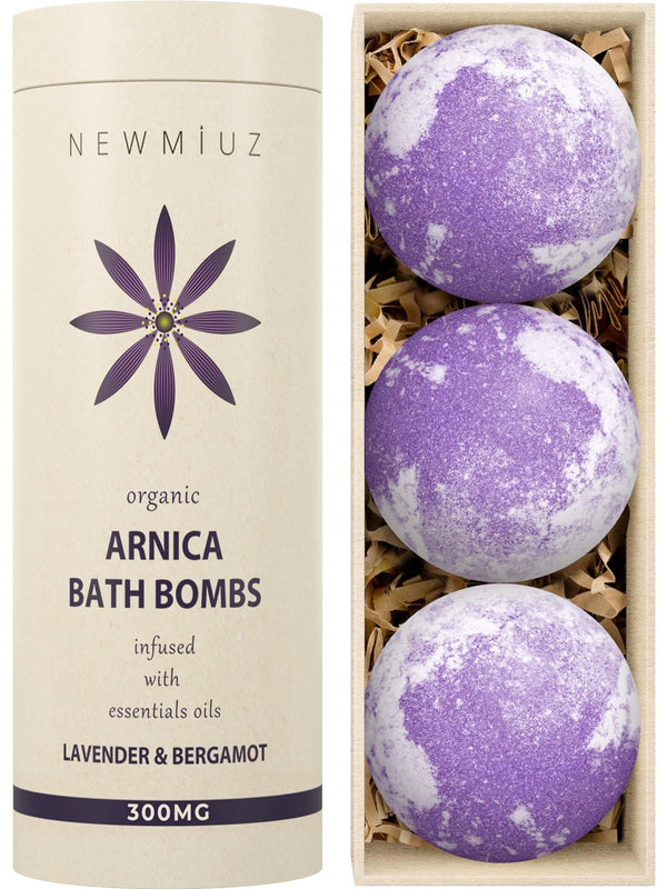 Arnica Bubble Bath Bombs Lavender Bergamot Essential Oils Luxurious Mega Foaming Bath Bombs for Dry Skin Nourishment Moisturizing Blissful Bath