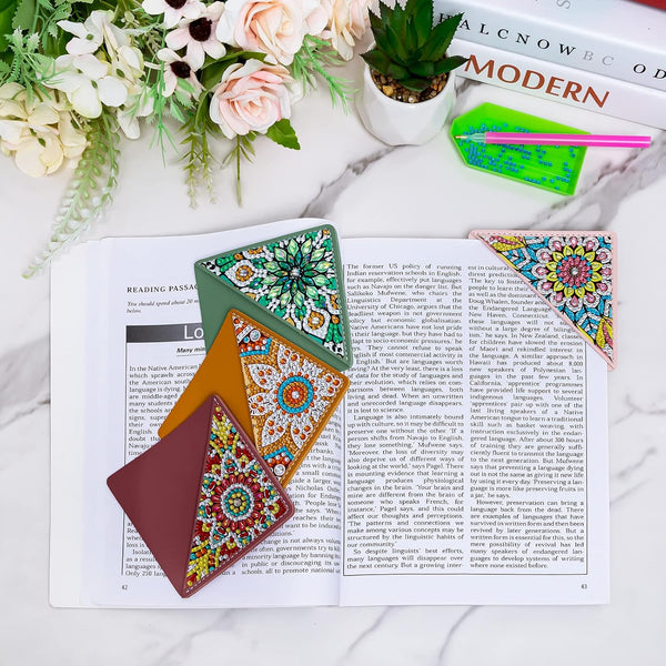 4 Pcs Diamond Painting Bookmarks, DIY Diamond Art Kits for Adults, Book Corner - Protecting Bookmark Craft Supplies Kits for Book Lovers(Mandala)