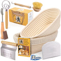 CRISS ELITE 11" Oval Banneton Proofing Basket Set of 2 - Sourdough Starter Kit with Bread Lame, Danish Whisk, Metal & Bowl Scrapers, Cleaning