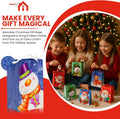 Iconikal 20-Pack Christmas Gift Bags, Small 4x6x2.5-Inch, Snowman Santa Reindeer, Ribbon Handles