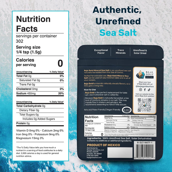 Baja Gold Mineral Sea Salt - Organic Natural Grain Salt for Cooking & Baking | Authentic Baja Salt | Ideal for All Culinary Creations | 1 Lb.