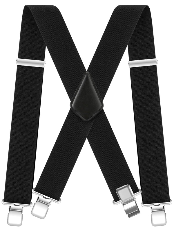 Ultrashang CLASSIC Mens Heavy-Duty Suspender: 2-Inch Wide, Sturdy Clips, X-Back, Adjustable Elastic Work Suspenders Black
